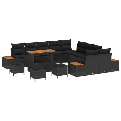 Garten-Sofa-Set mit Kissen 14 pcs Schwarz Poly Rattan