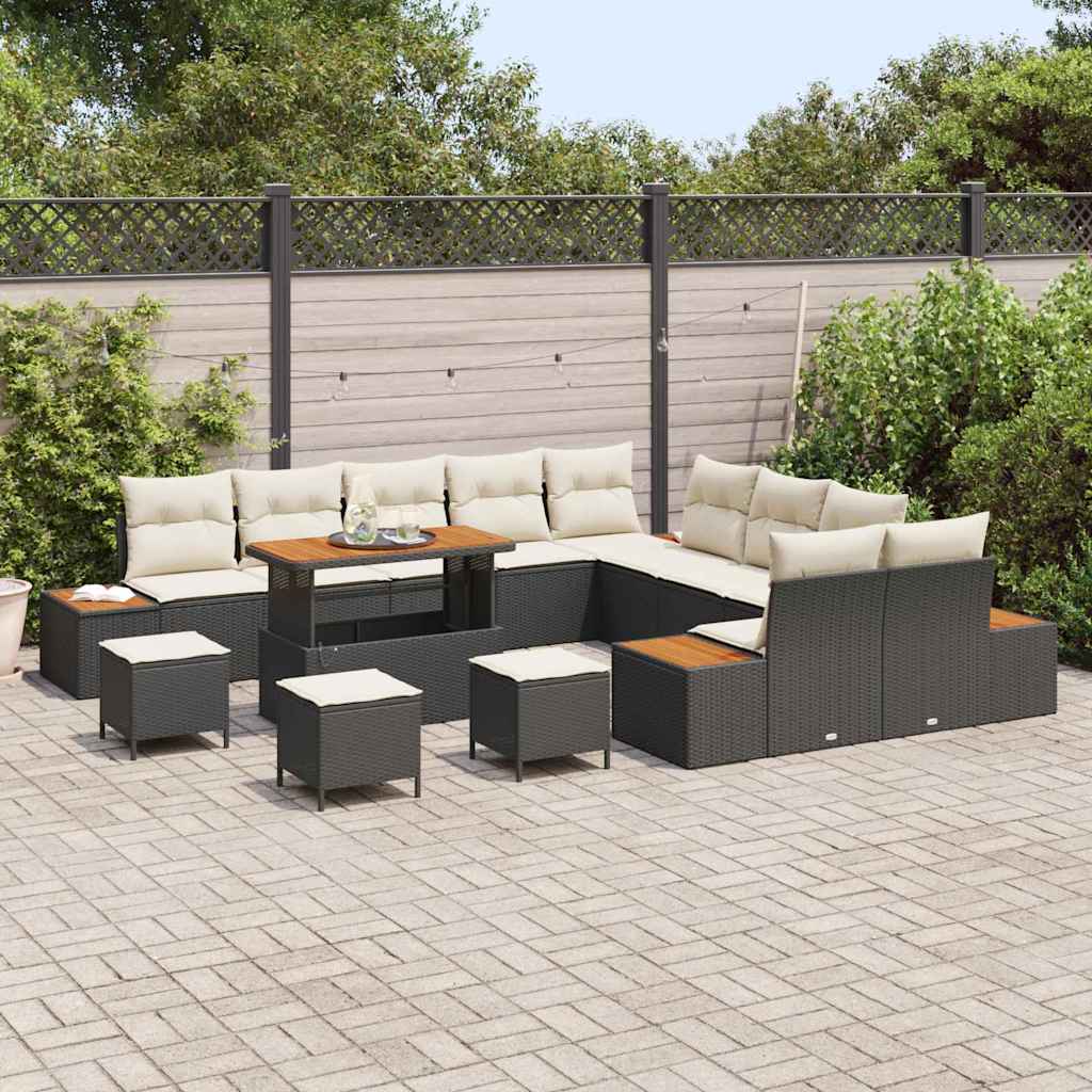 Garten-Sofa-Set mit Kissen 14 pcs Schwarz Poly Rattan