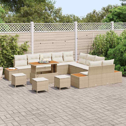 Garten-Sofa-Set mit Kissen 14 pcs Beige Poly Rattan