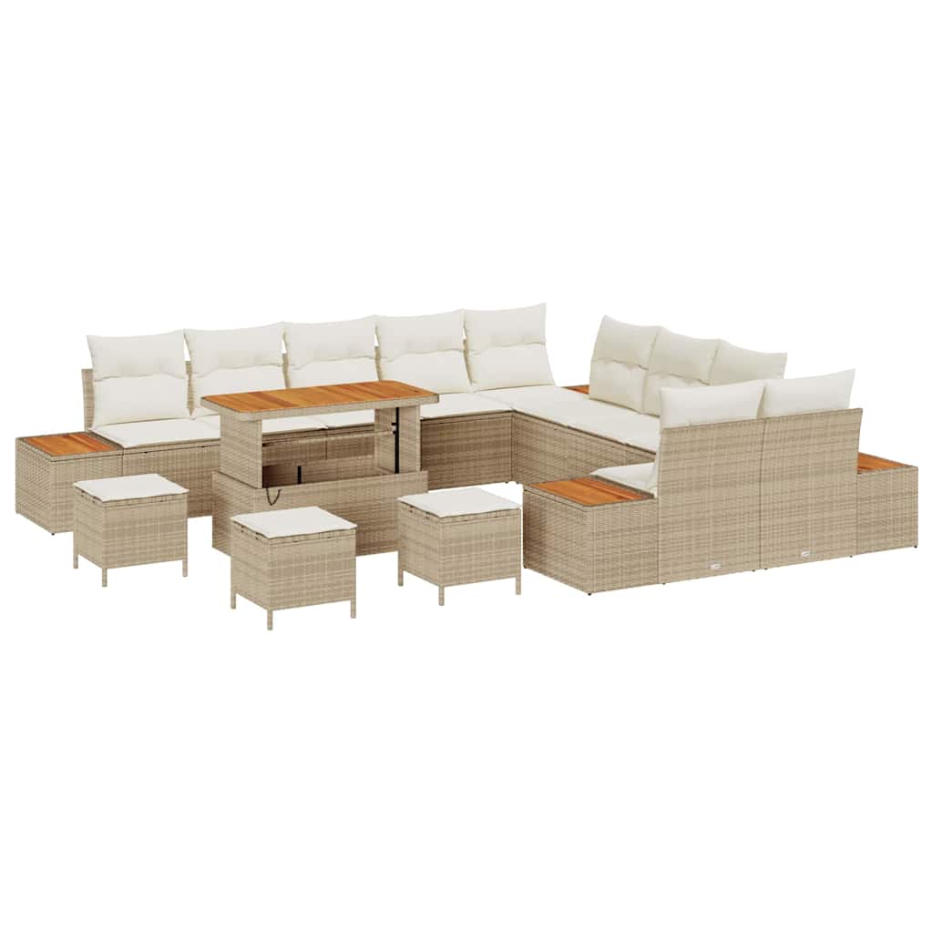 Garten-Sofa-Set mit Kissen 14 pcs Beige Poly Rattan