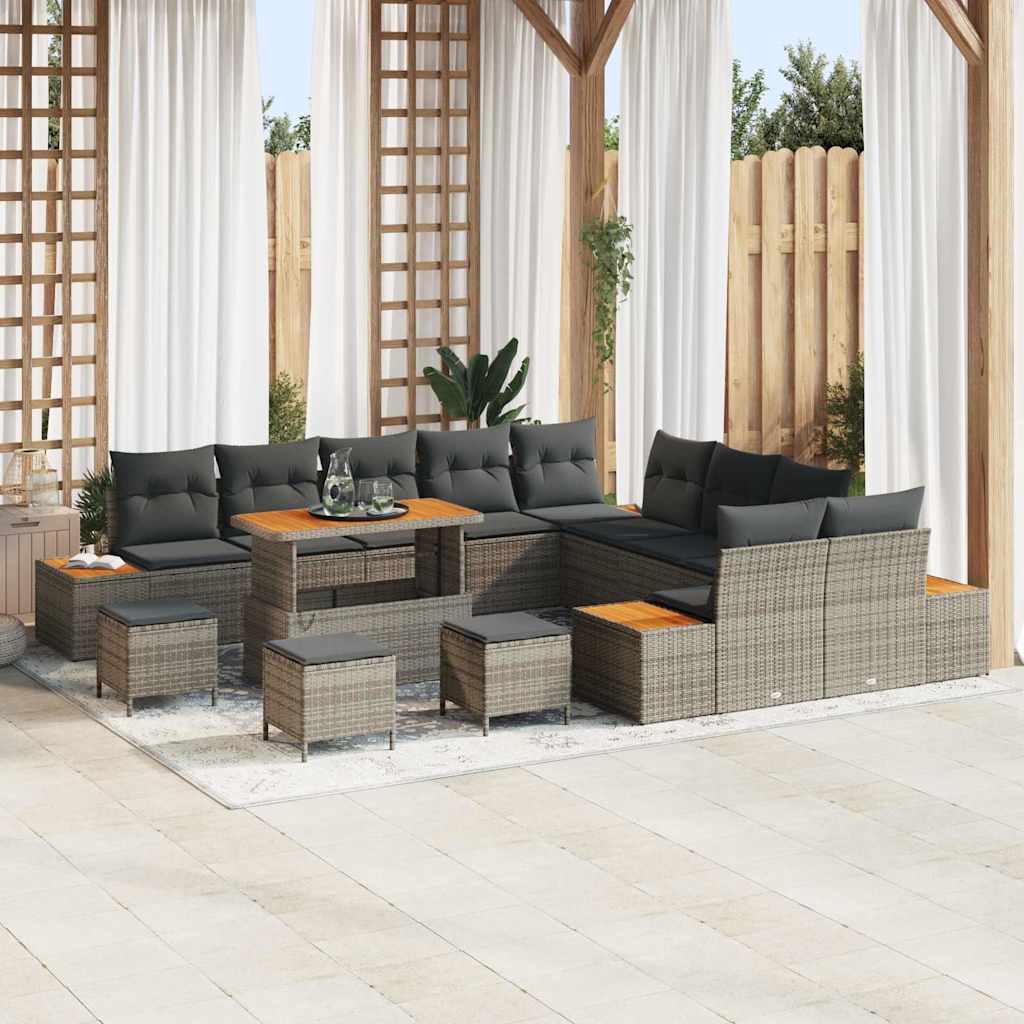 Garten-Sofa-Set mit Kissen 14 pcs Grau Poly Rattan