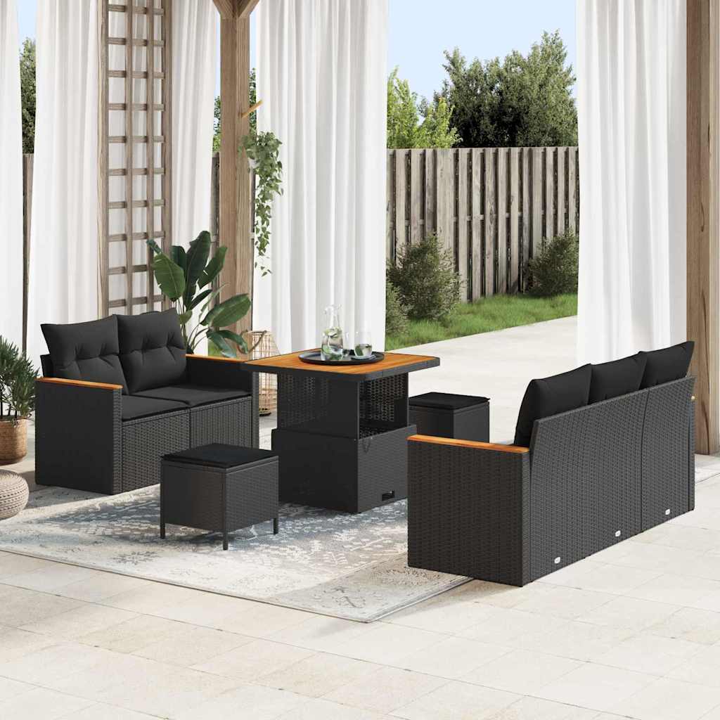 Garten-Sofa-Set mit Kissen 8 pcs Schwarz Poly Rattan