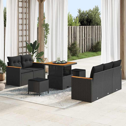 Garten-Sofa-Set mit Kissen 8 pcs Schwarz Poly Rattan