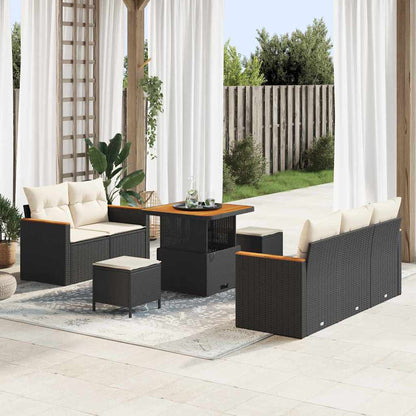 Garten-Sofa-Set mit Kissen 8 pcs Schwarz Poly Rattan