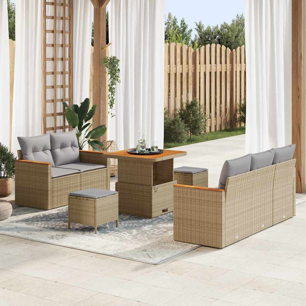 Garten-Sofa-Set mit Kissen 8 pcs Beige Poly Rattan