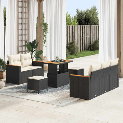 Garten-Sofa-Set mit Kissen 8 pcs Schwarz Poly Rattan