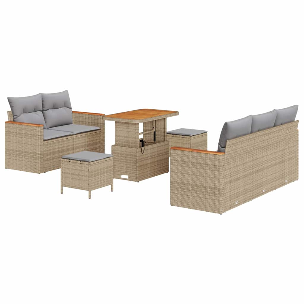 Garten-Sofa-Set mit Kissen 8 pcs Beige Poly Rattan