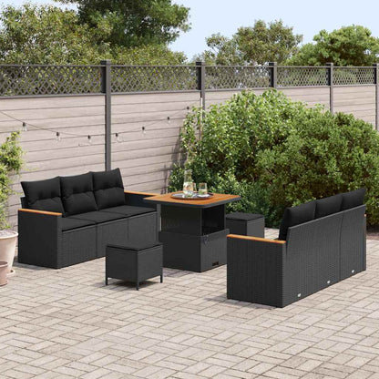 Garten-Sofa-Set mit Kissen 9 pcs Schwarz Poly Rattan