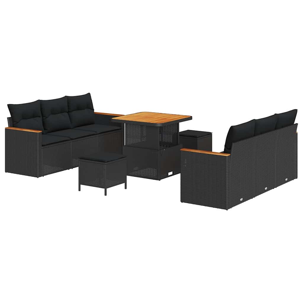 Garten-Sofa-Set mit Kissen 9 pcs Schwarz Poly Rattan