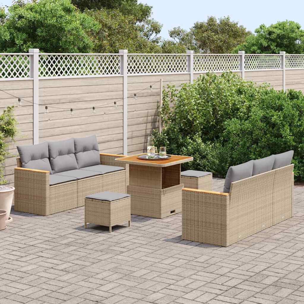 Garten-Sofa-Set mit Kissen 9 pcs Beige Poly Rattan