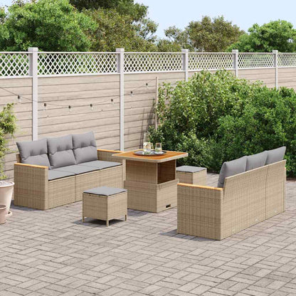 Garten-Sofa-Set mit Kissen 9 pcs Beige Poly Rattan