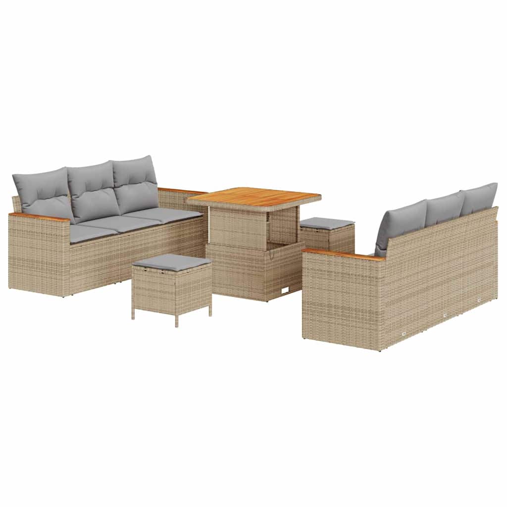 Garten-Sofa-Set mit Kissen 9 pcs Beige Poly Rattan