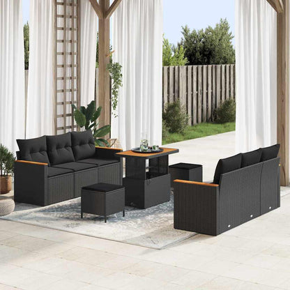 Garten-Sofa-Set mit Kissen 9 pcs Schwarz Poly Rattan