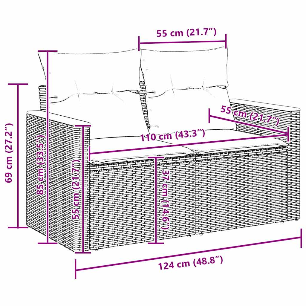 Garten-Sofa-Set mit Kissen 9 pcs Grau Poly Rattan