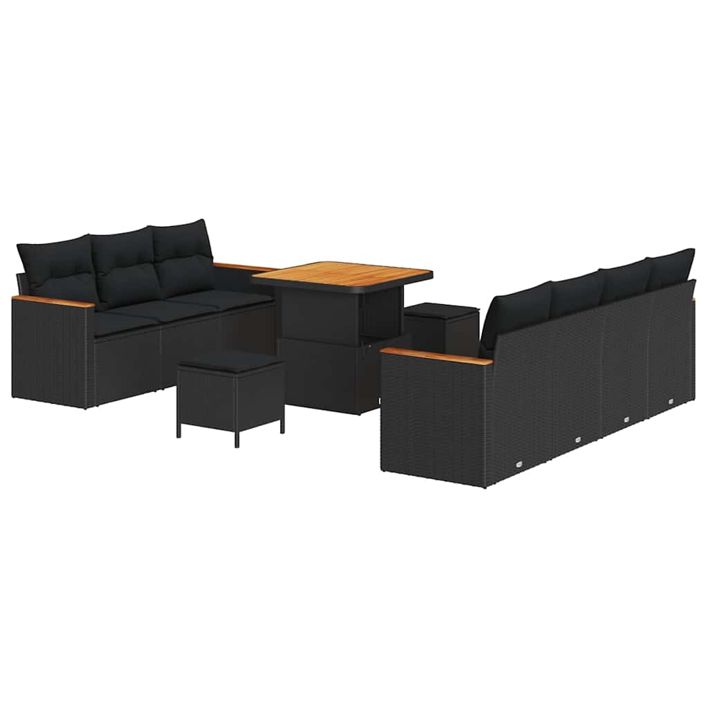 Garten-Sofa-Set mit Kissen 10 pcs Schwarz Poly Rattan