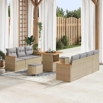 Garten-Sofa-Set mit Kissen 10 pcs Beige Poly Rattan
