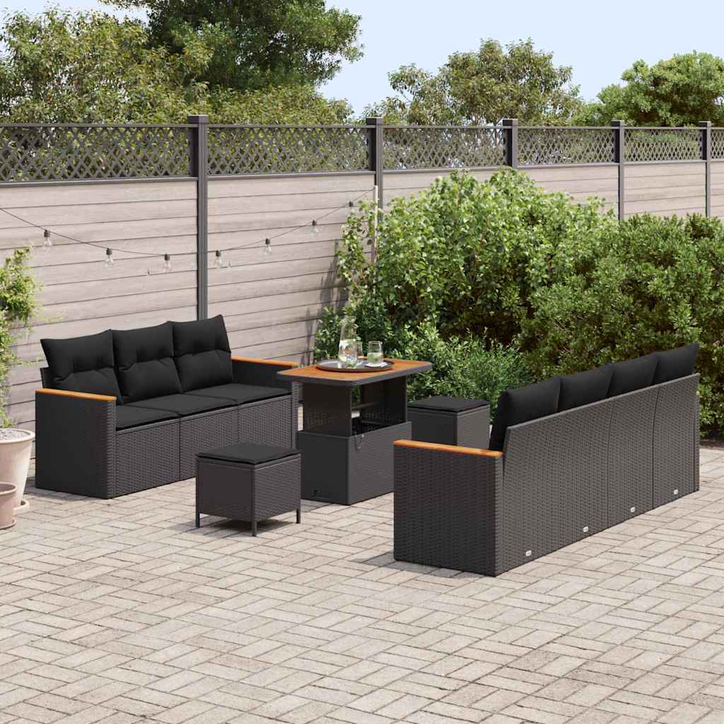 Garten-Sofa-Set mit Kissen 10 pcs Schwarz Poly Rattan