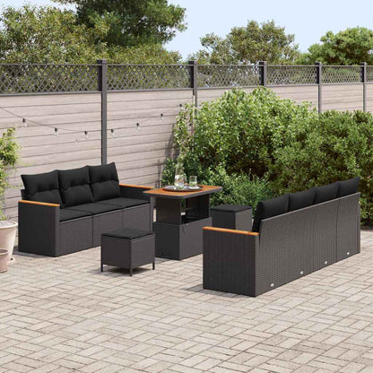 Garten-Sofa-Set mit Kissen 10 pcs Schwarz Poly Rattan
