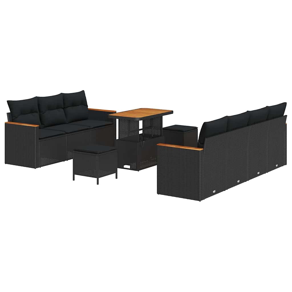Garten-Sofa-Set mit Kissen 10 pcs Schwarz Poly Rattan