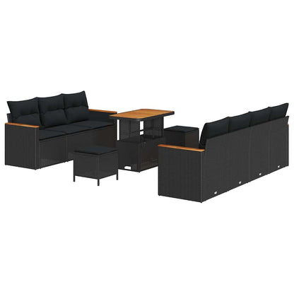 Garten-Sofa-Set mit Kissen 10 pcs Schwarz Poly Rattan