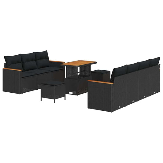 Garten-Sofa-Set mit Kissen 10 pcs Schwarz Poly Rattan