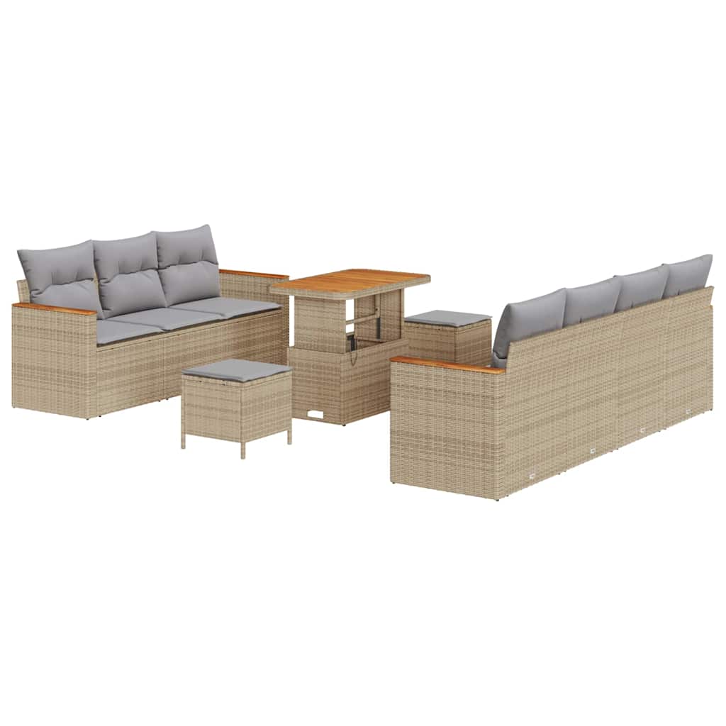 Garten-Sofa-Set mit Kissen 10 pcs Beige Poly Rattan
