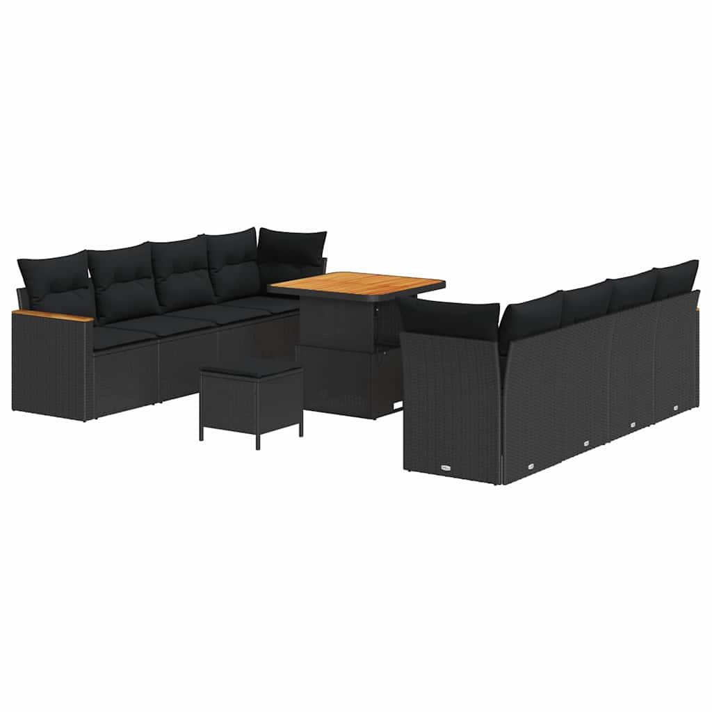 Garten-Sofa-Set mit Kissen 11 pcs Schwarz Poly Rattan