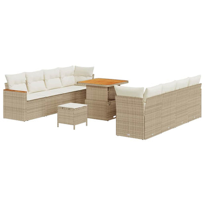 Garten-Sofa-Set mit Kissen 11 pcs Beige Poly Rattan