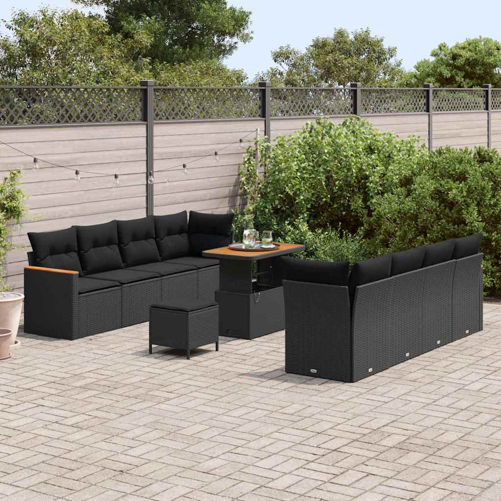 Garten-Sofa-Set mit Kissen 11 pcs Schwarz Poly Rattan