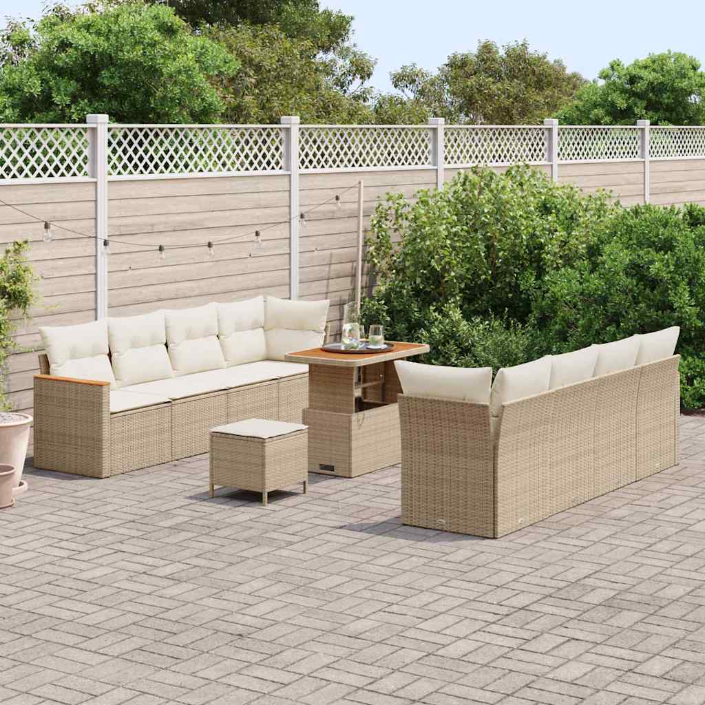 Garten-Sofa-Set mit Kissen 11 pcs Beige Poly Rattan