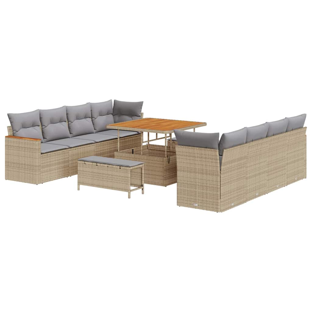 Garten-Sofa-Set mit Kissen 11 pcs Beige Poly Rattan