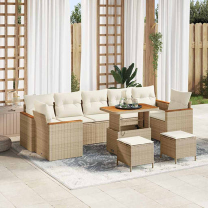 Garten-Sofa-Set mit Kissen 10 pcs Beige Poly Rattan
