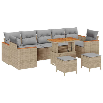 Garten-Sofa-Set mit Kissen 10 pcs Beige Poly Rattan