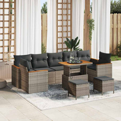 Garten-Sofa-Set mit Kissen 10 pcs Grau Poly Rattan