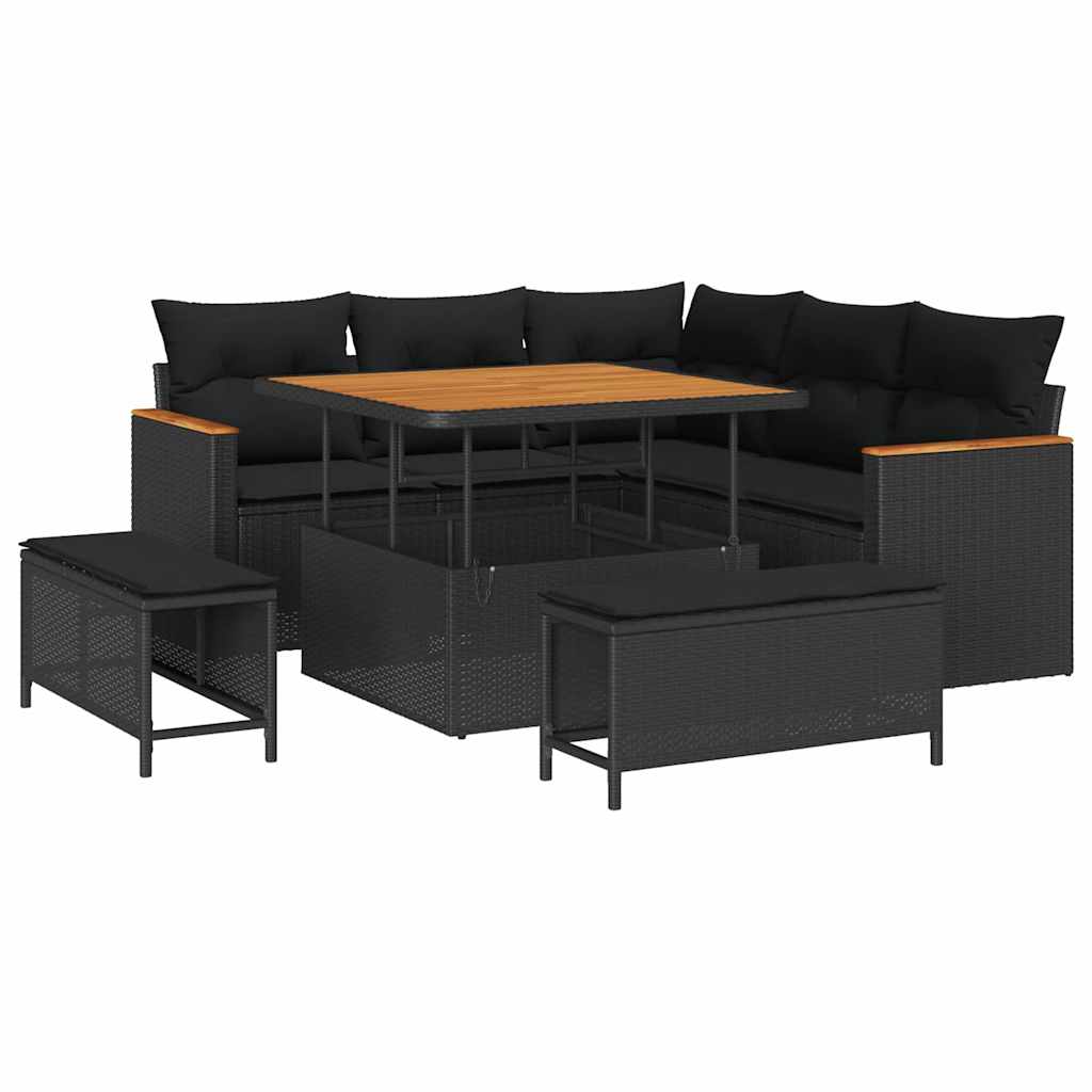 Garten-Sofa-Set mit Kissen 8 pcs Schwarz Poly Rattan