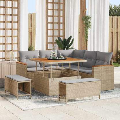 Garten-Sofa-Set mit Kissen 8 pcs Beige Poly Rattan
