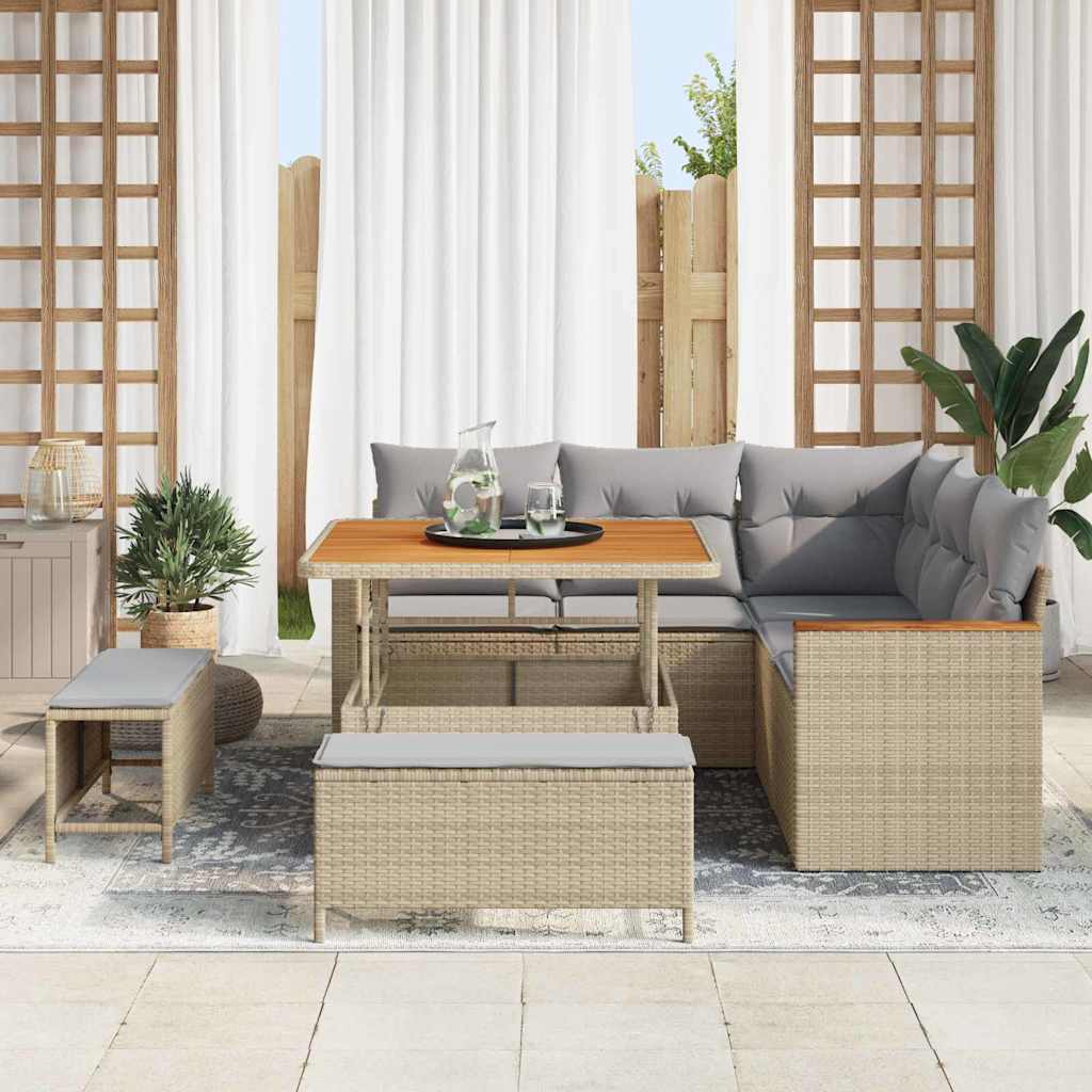 Garten-Sofa-Set mit Kissen 8 pcs Beige Poly Rattan