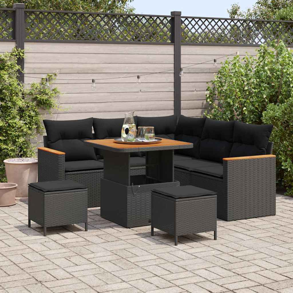 Garten-Sofa-Set mit Kissen 8 pcs Schwarz Poly Rattan