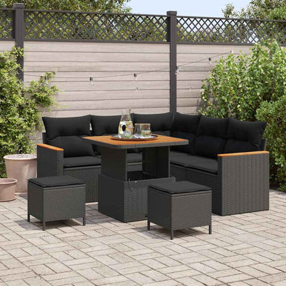 Garten-Sofa-Set mit Kissen 8 pcs Schwarz Poly Rattan