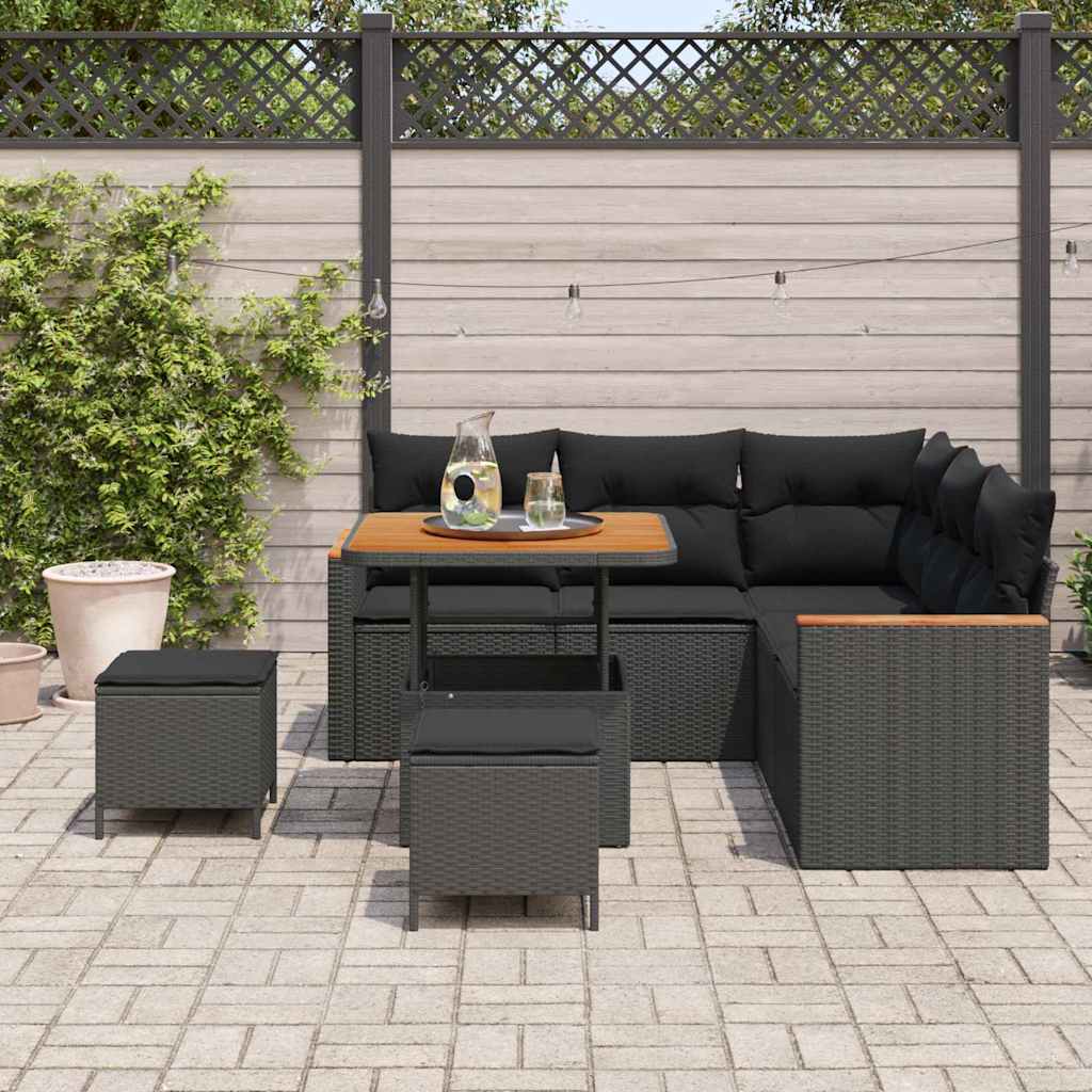 Garten-Sofa-Set mit Kissen 8 pcs Schwarz Poly Rattan