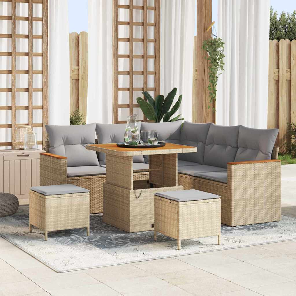 Garten-Sofa-Set mit Kissen 8 pcs Beige Poly Rattan