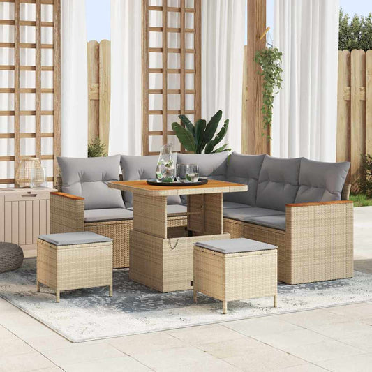 Garten-Sofa-Set mit Kissen 8 pcs Beige Poly Rattan