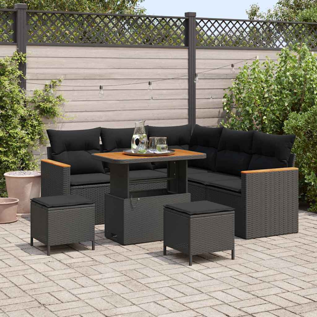 Garten-Sofa-Set mit Kissen 8 pcs Schwarz Poly Rattan