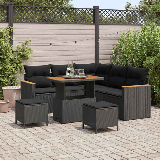 Garten-Sofa-Set mit Kissen 8 pcs Schwarz Poly Rattan