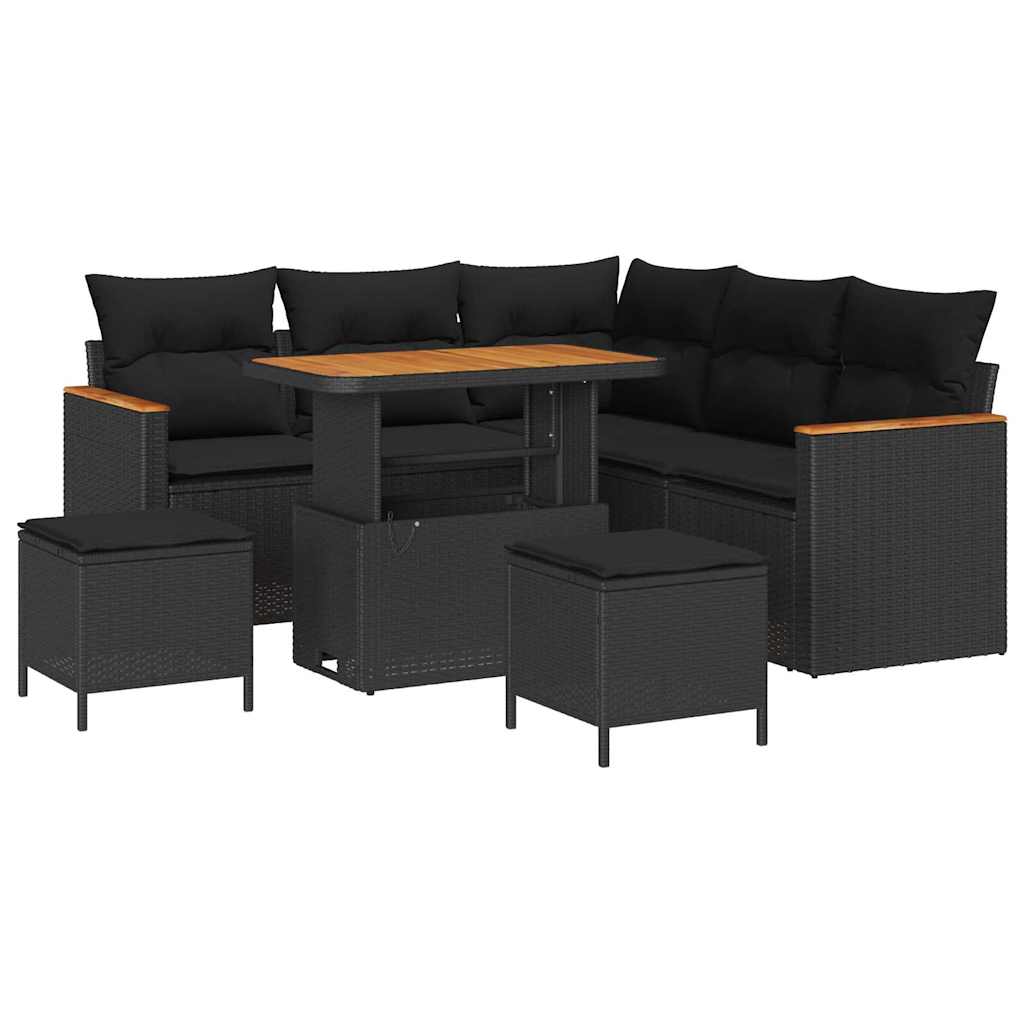 Garten-Sofa-Set mit Kissen 8 pcs Schwarz Poly Rattan