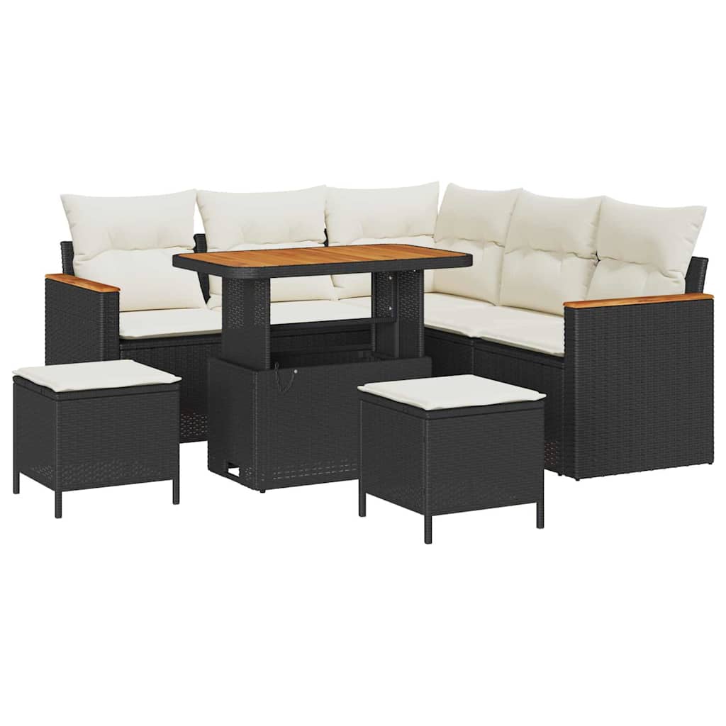 Garten-Sofa-Set mit Kissen 8 pcs Schwarz Poly Rattan