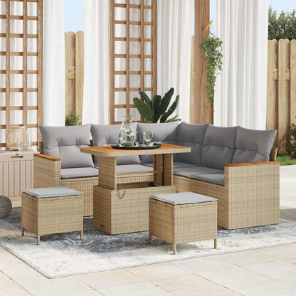 Garten-Sofa-Set mit Kissen 8 pcs Beige Poly Rattan