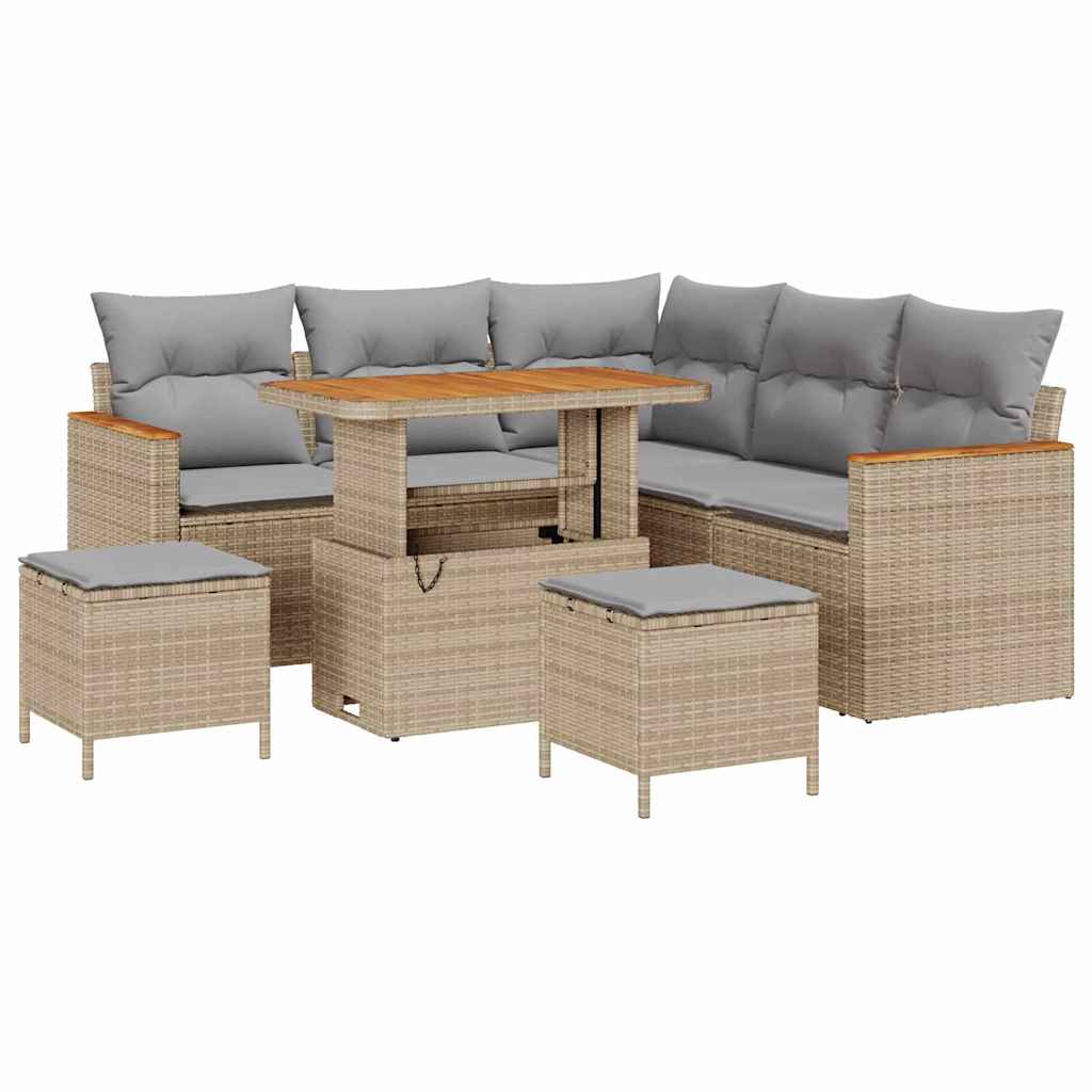 Garten-Sofa-Set mit Kissen 8 pcs Beige Poly Rattan