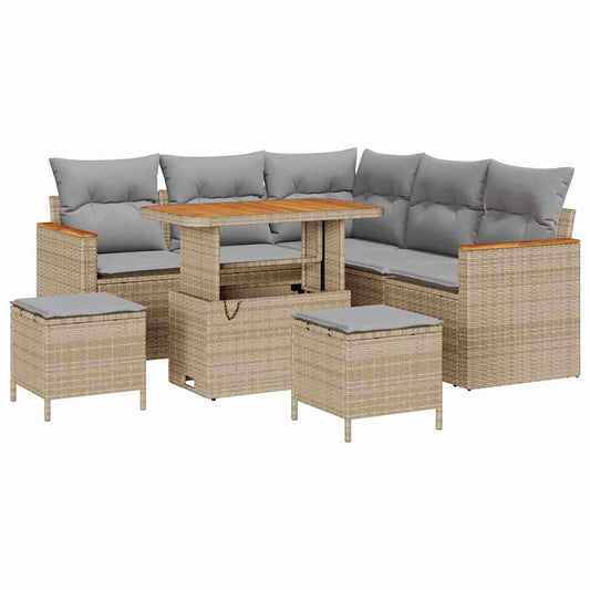 Garten-Sofa-Set mit Kissen 8 pcs Beige Poly Rattan