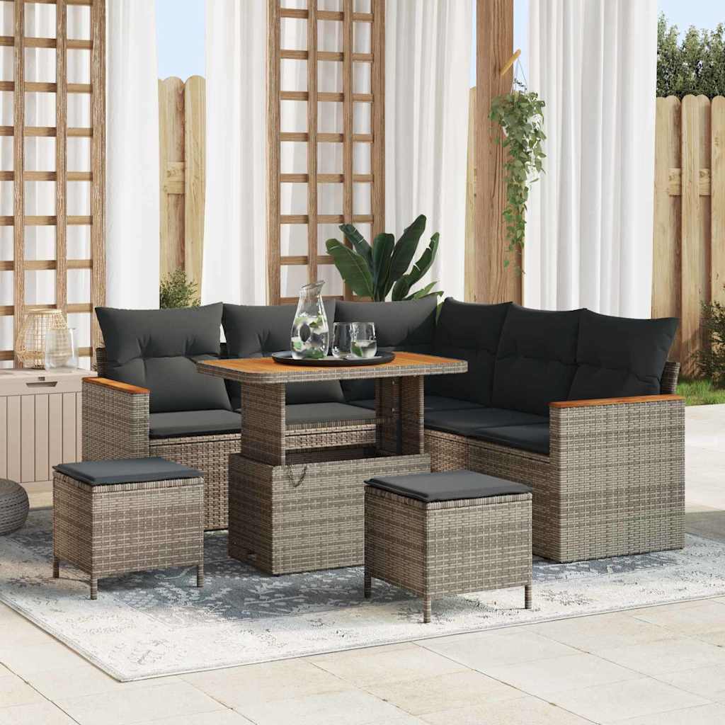 Garten-Sofa-Set mit Kissen 8 pcs Grau Poly Rattan